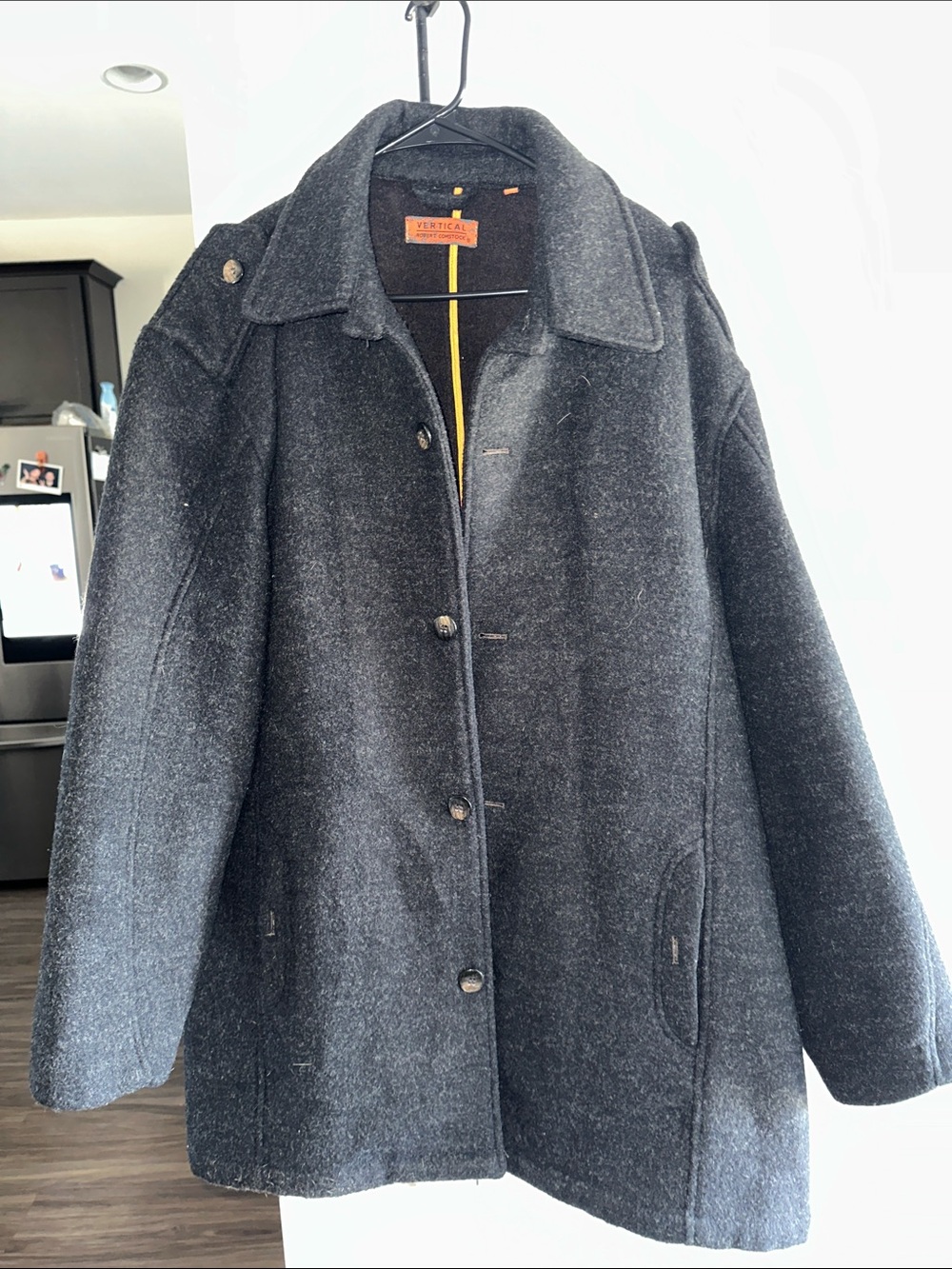 Vertical Designs Charcoal Wool-Blend Pea Coat for Men/Women